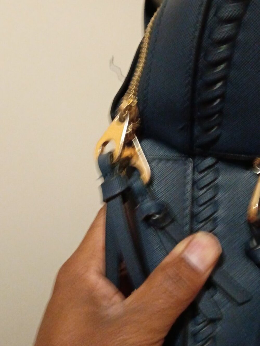 Calpak Kaya Backpack Blue Faux Leather Gold Hardware Trolly Sleeve Side Pockets - Picture 9 of 11